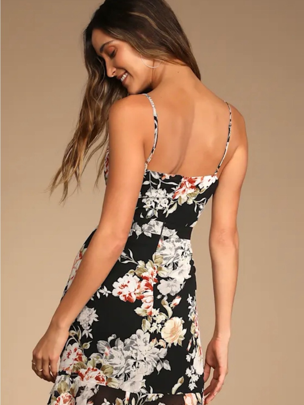 Lulu's Black Floral Spaghetti Strap Mini Dress - Picture 2 of 5